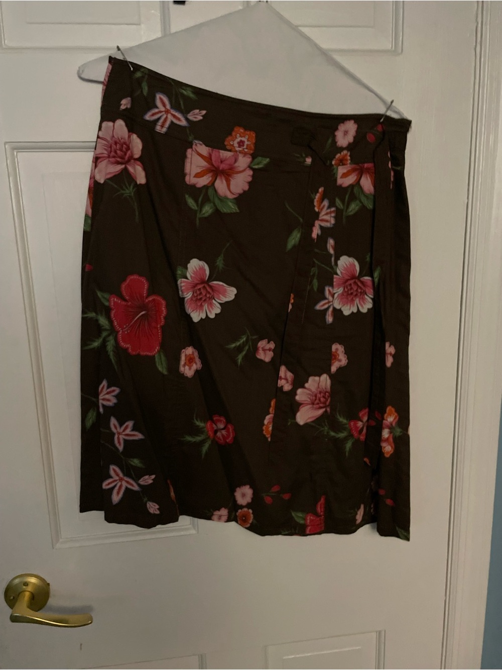 Vintage 90s Tommy Hilfiger Brown Wrap Skirt with Pink Floral Print